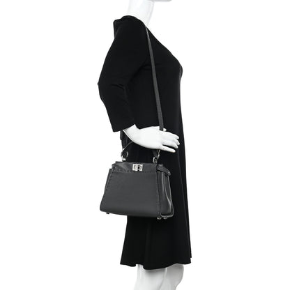 Fendi Cuoio Romano Selleria Bi-Color Mini Peekaboo Iconic Satchel Asfalto Latte 2 of 11