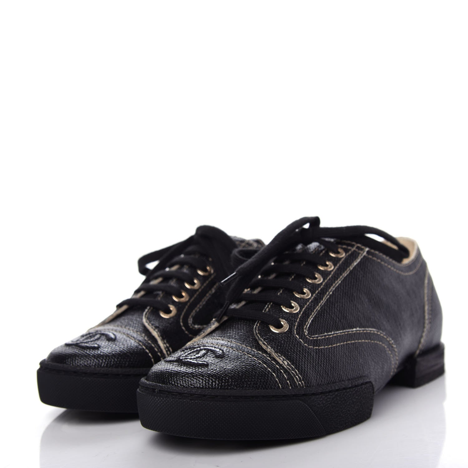 Chanel Coated Canvas Lace Up Cap Toe Sneakers 36 Black 3 of 10