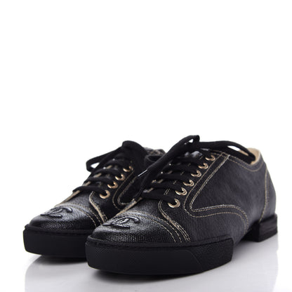 Chanel Coated Canvas Lace Up Cap Toe Sneakers 36 Black 3 of 10