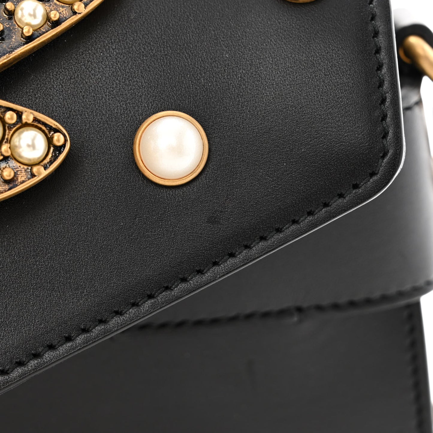 Nappa Pearl Studded Mini Queen Margaret Broadway Shoulder Bag Black