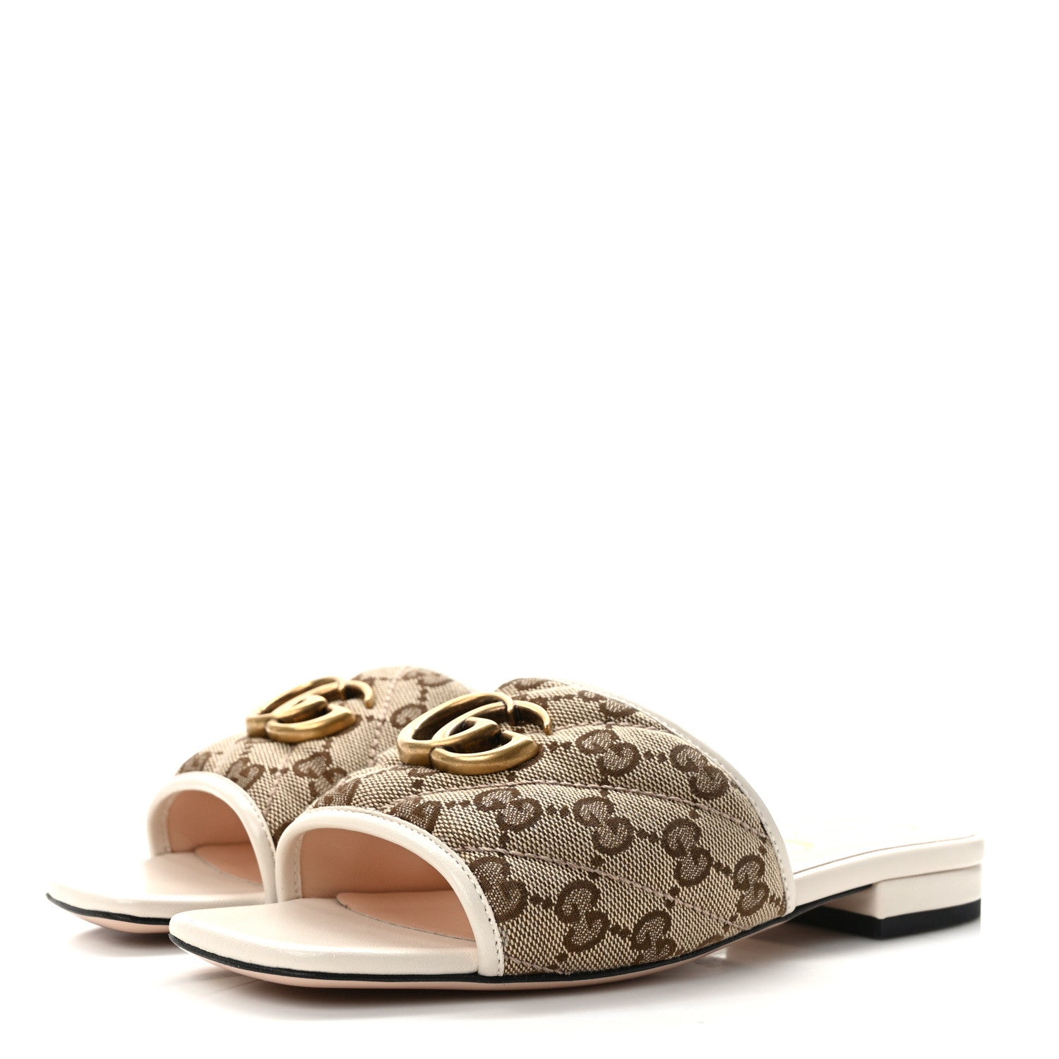 Gucci Monogram Matelasse Diagonal GG Marmont Flat Slide Sandals 35.5 Beige Ebony Mystic White 3 of 8