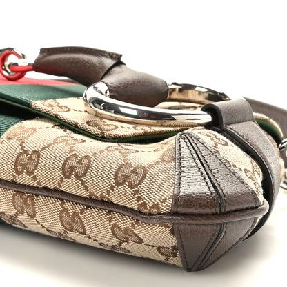 Gucci Monogram Textured Dollar Calfskin Heavy Grosgrain Web Medium Maxi Horsebit Chain Shoulder Bag Beige Ebony New Acero 8 of 8