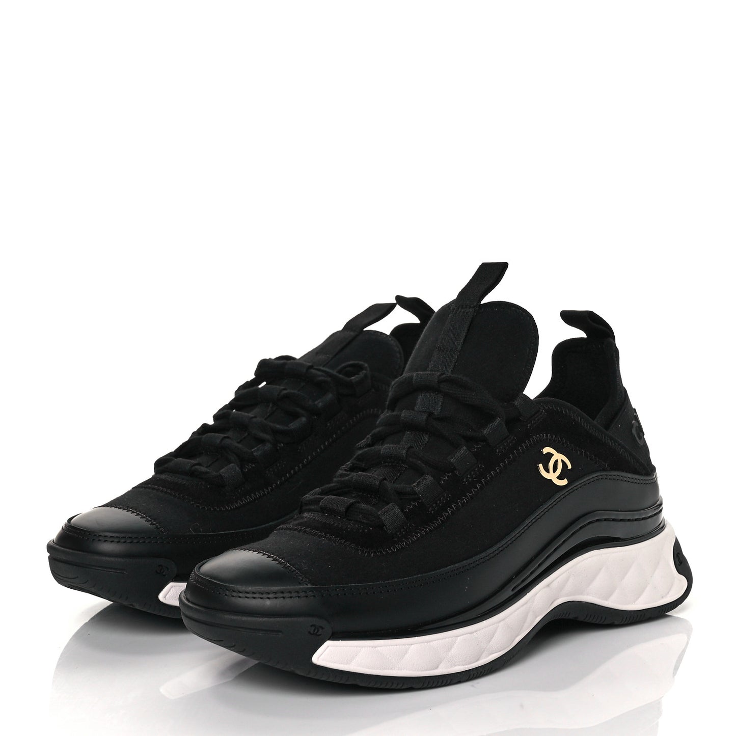 Velvet Calfskin Mixed Fibers CC Sneakers 36 Black