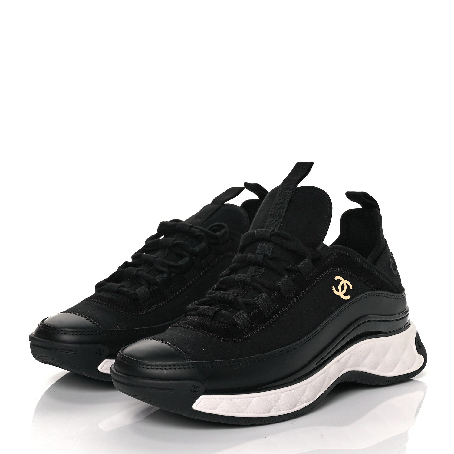 Chanel Velvet Calfskin Mixed Fibers CC Sneakers 36 Black 2 of 7