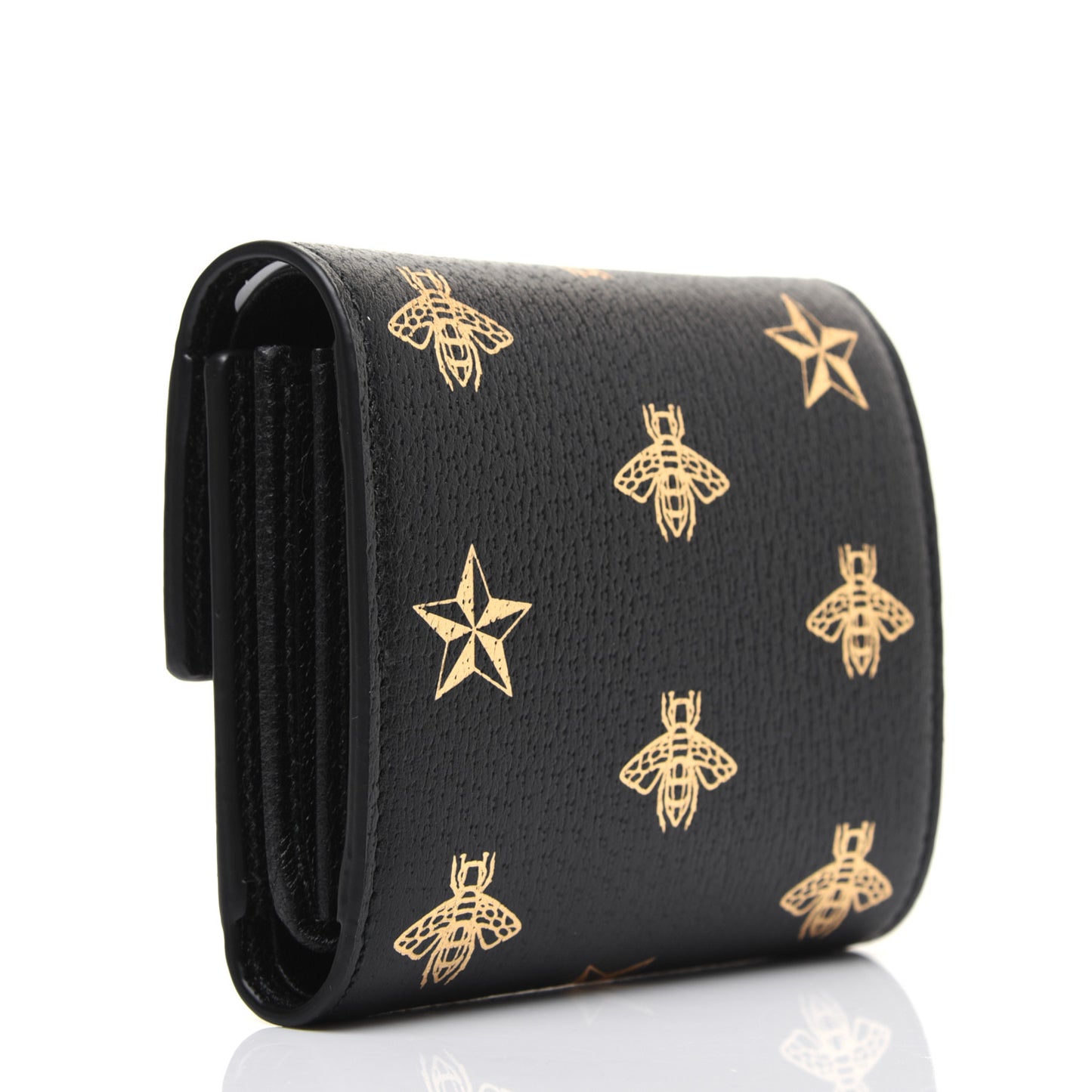 Calfskin Bee Star Print Padlock Wallet Black