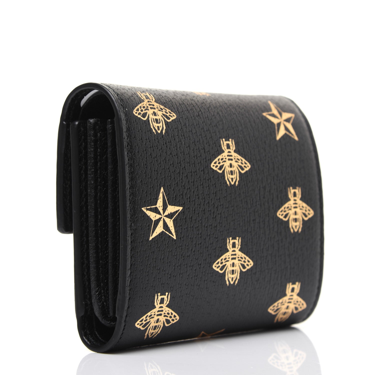 Gucci Calfskin Bee Star Print Padlock Wallet Black 3 of 13