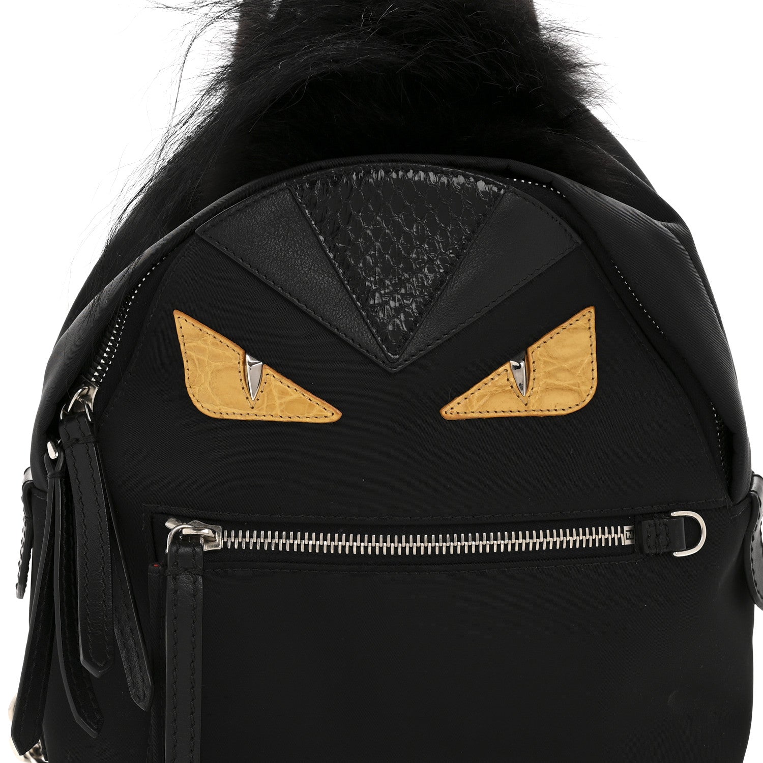 Fendi Nylon Vitello Dolce Goat Fox Fur Crocodile Monster Eyes Mini Backpack Black Sunflower 8 of 11