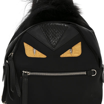 Fendi Nylon Vitello Dolce Goat Fox Fur Crocodile Monster Eyes Mini Backpack Black Sunflower 8 of 11