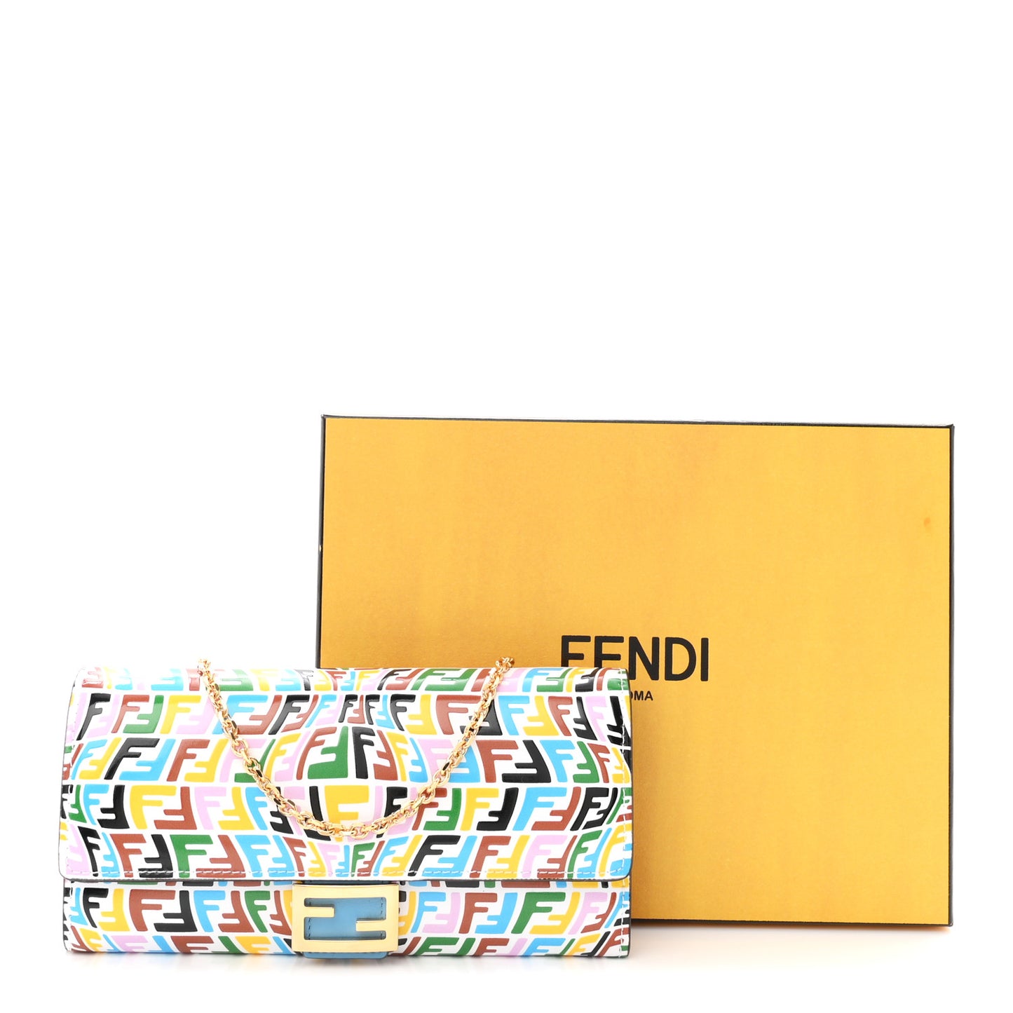 X SARAH COLEMAN Vitello Liberty Ceylon Micro FF Fish Eye Embossed Continental Envelope Wallet On Chain Multicolor Cyber Blue