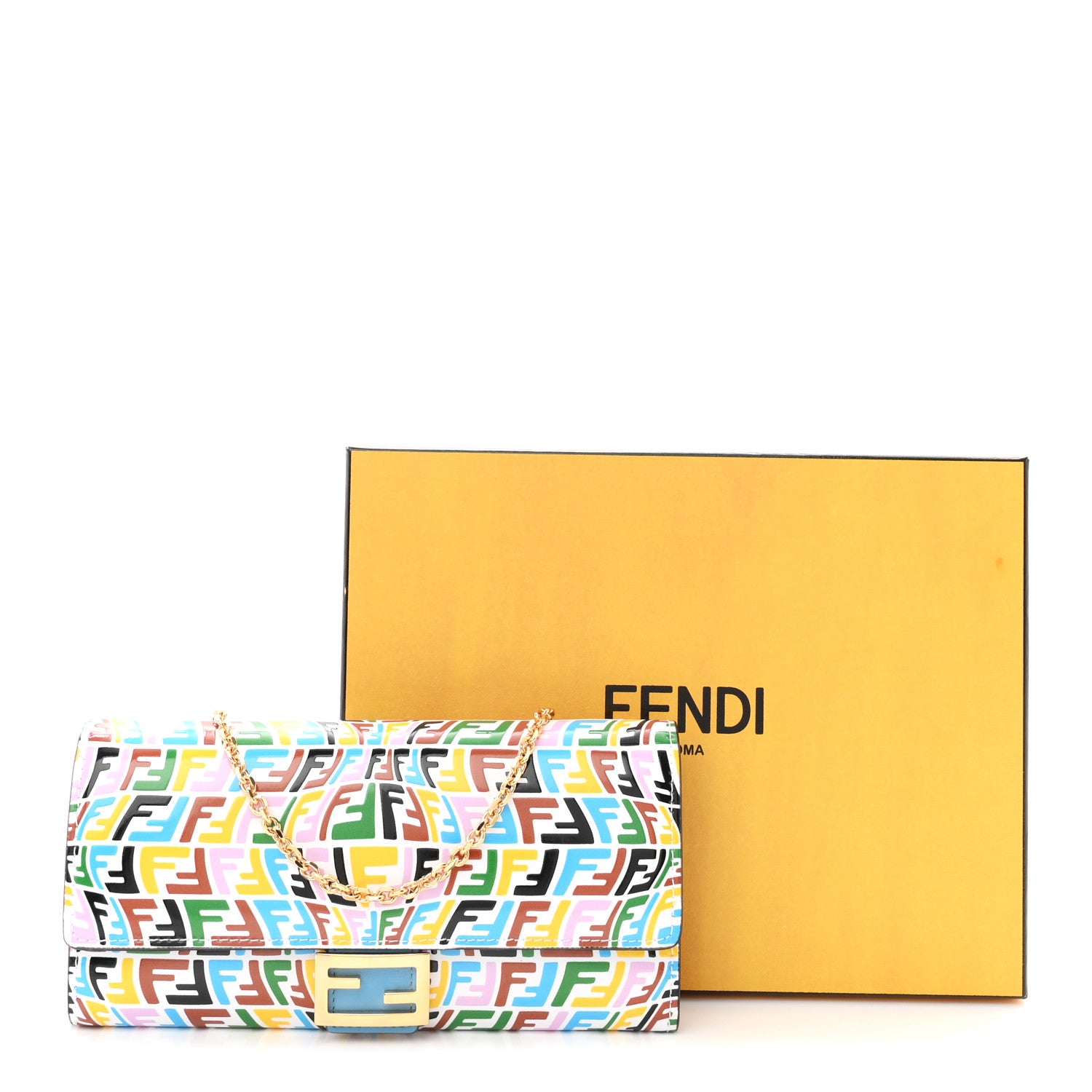 Fendi X SARAH COLEMAN Vitello Liberty Ceylon Micro FF Fish Eye Embossed Continental Envelope Wallet On Chain Multicolor Cyber Blue 11 of 11