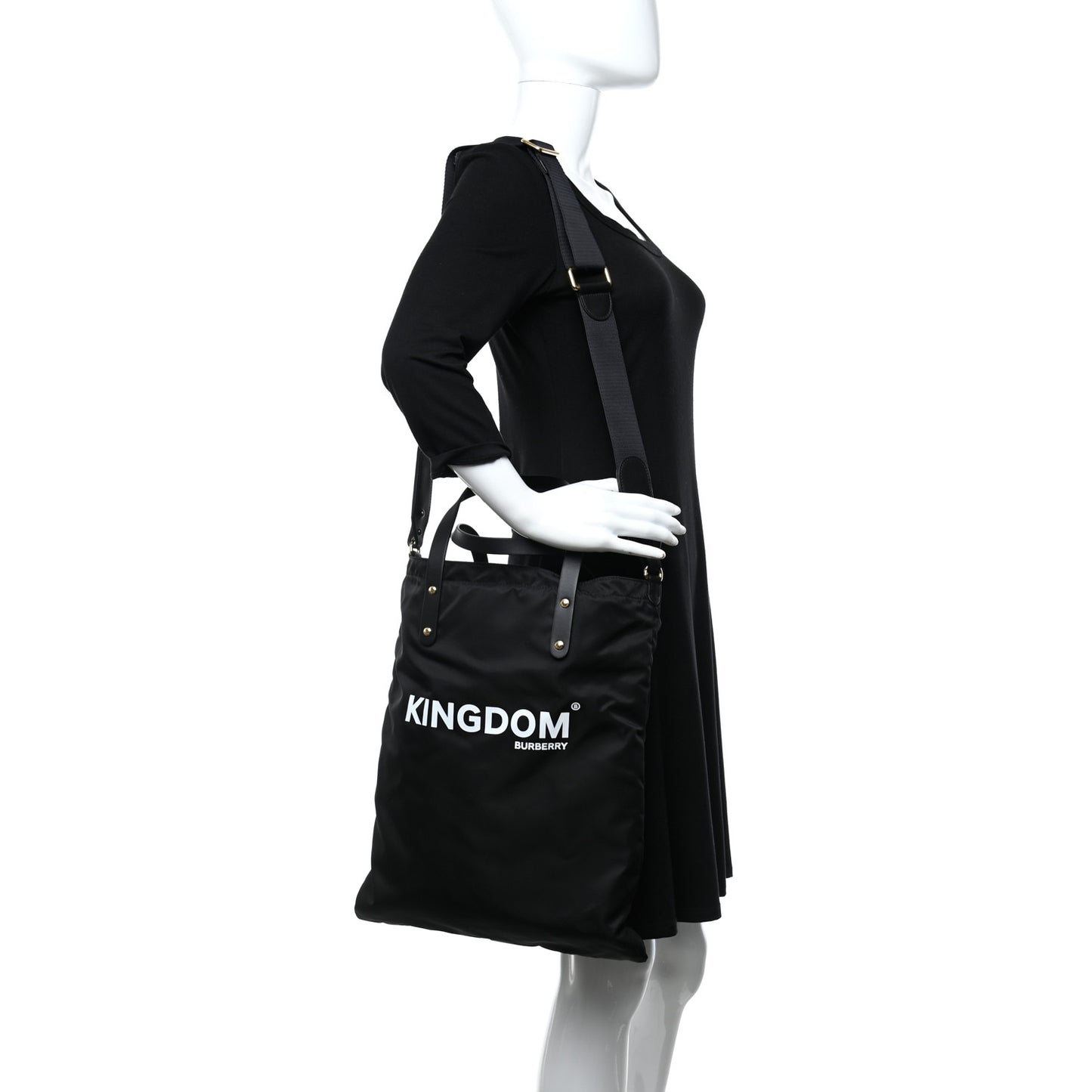 Nylon Calfskin Kingdom Print Tote Black