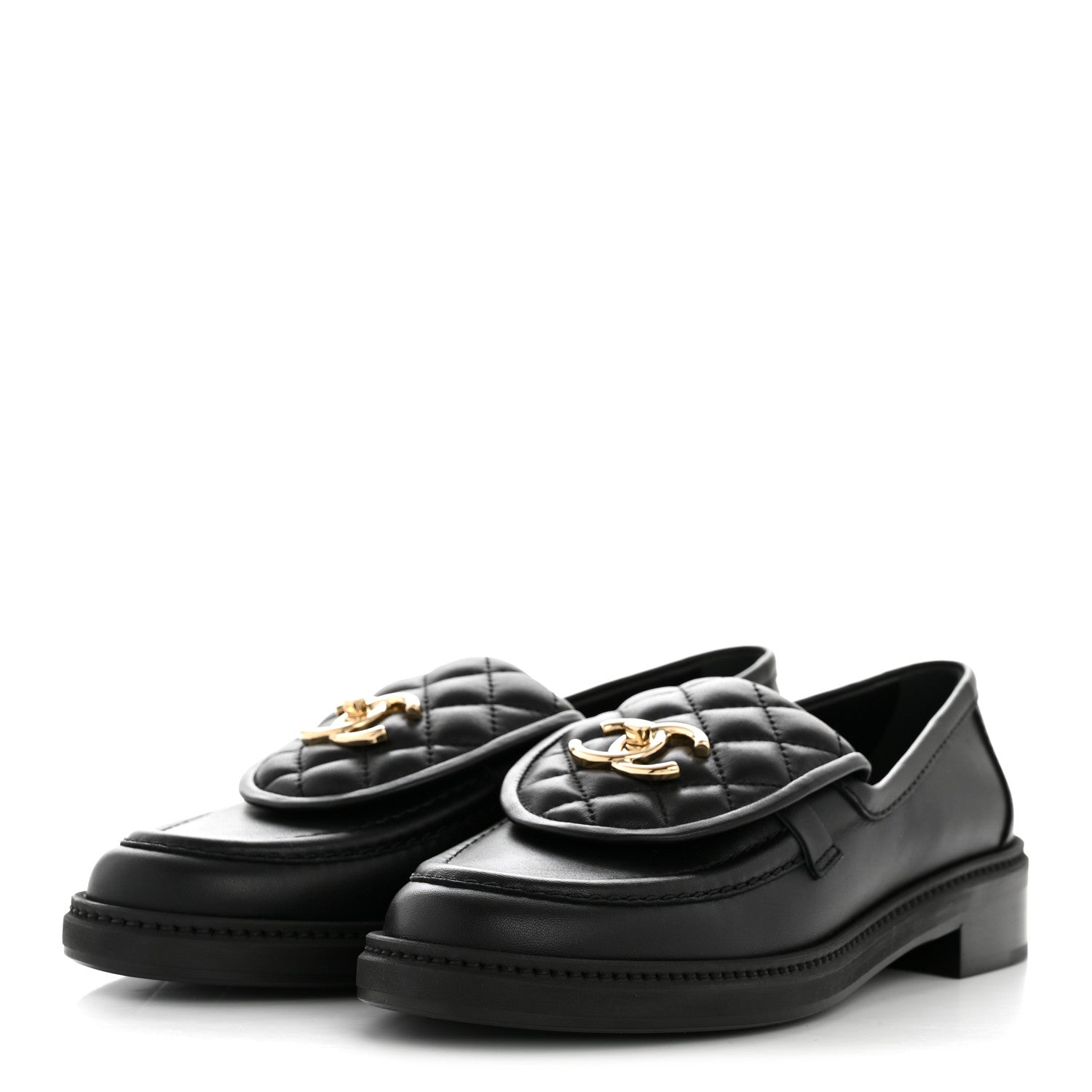 Chanel Lambskin Quilted CC Turnlock Loafers 37 Black 4 of 9