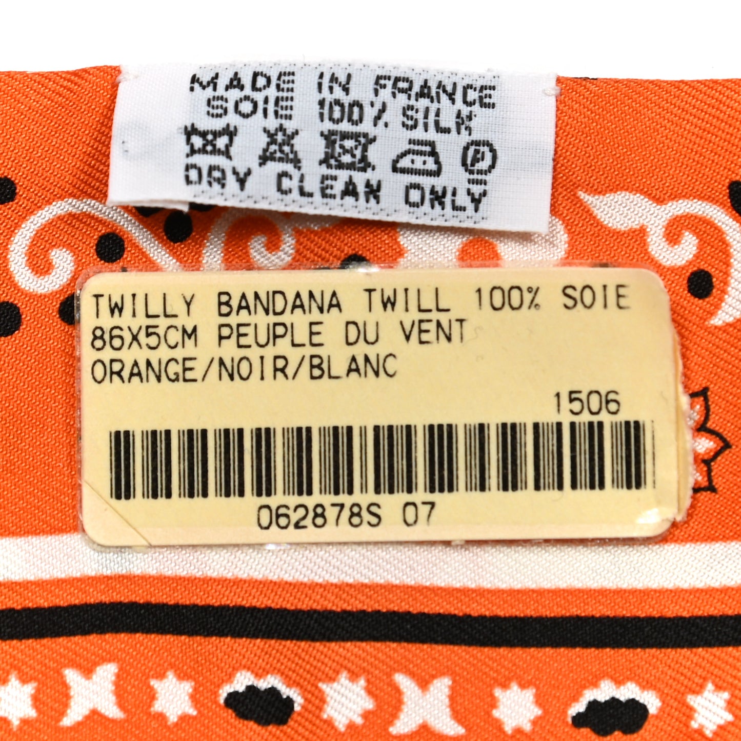 Silk Peuple Du Vent Bandana Twilly Orange Black White