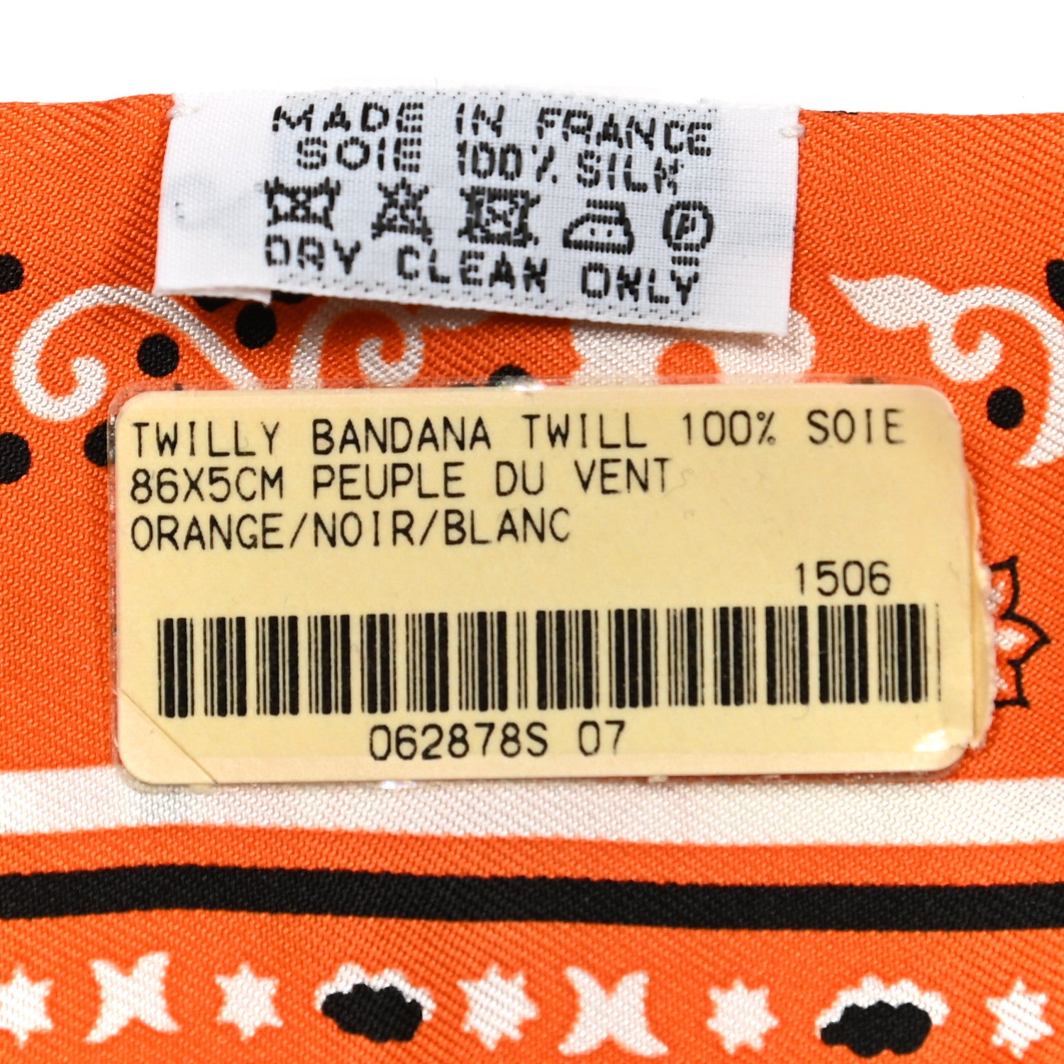 Hermes Silk Peuple Du Vent Bandana Twilly Orange Black White 4 of 4
