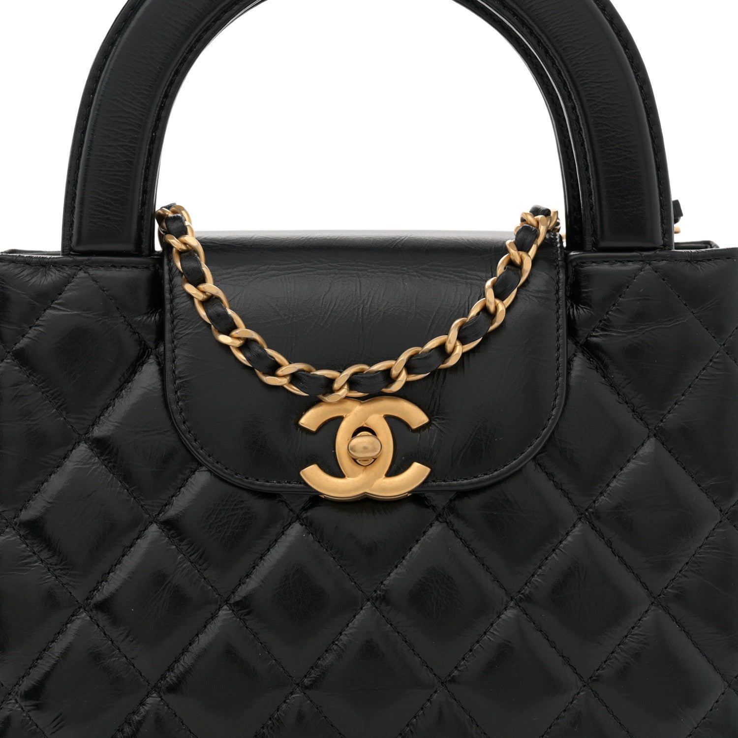 Chanel Shiny Aged Calfskin Quilted Nano Kelly Shopper Black 8 of 10