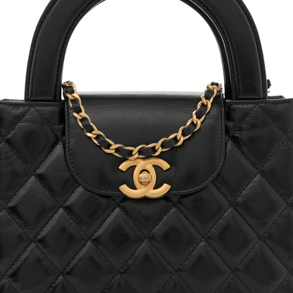 Chanel Shiny Aged Calfskin Quilted Nano Kelly Shopper Black 8 of 10