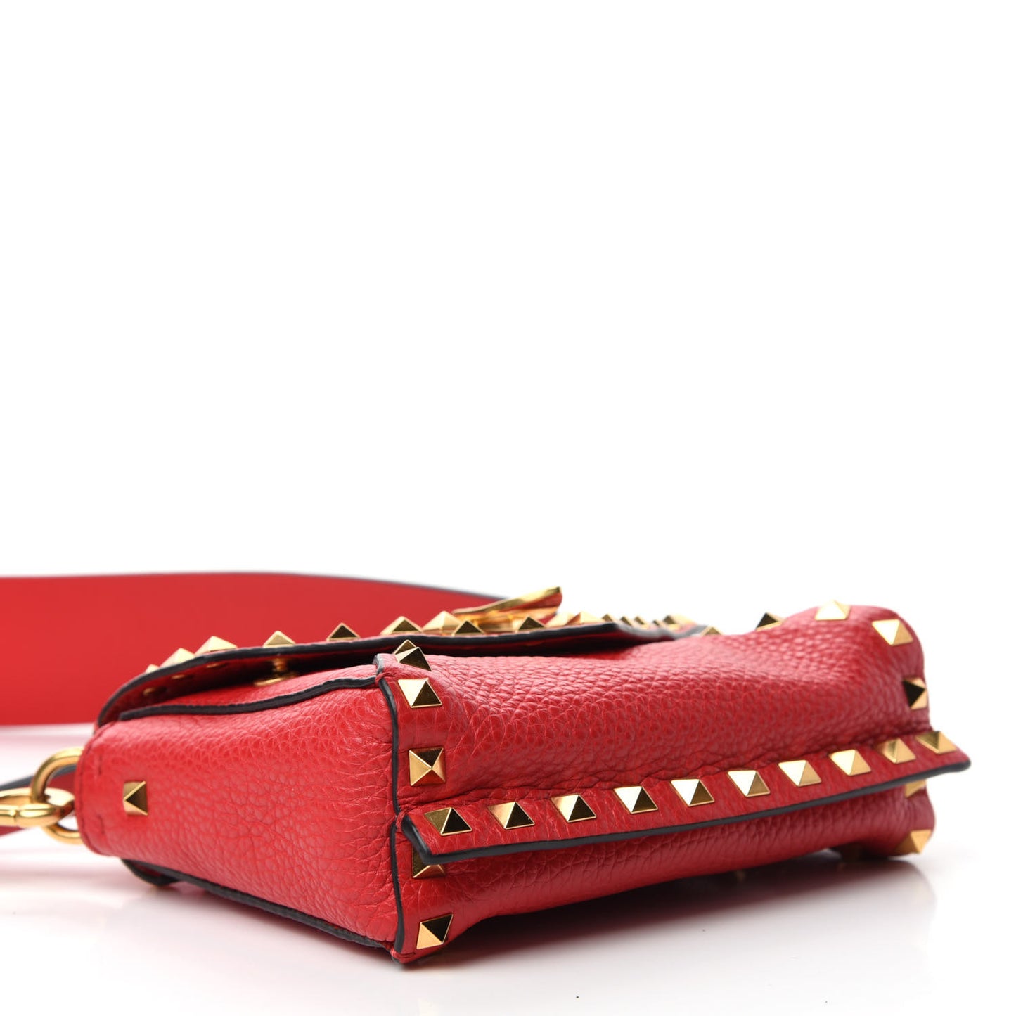 Grainy Calfskin Small Rockstud Hype Shoulder Bag Red