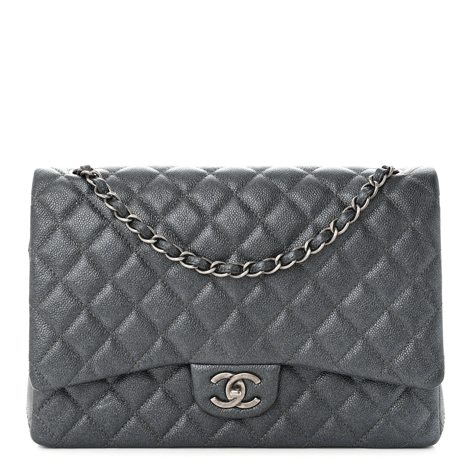 Chanel Metallic Caviar Quilted Maxi Double Flap Charcoal 1 of 10
