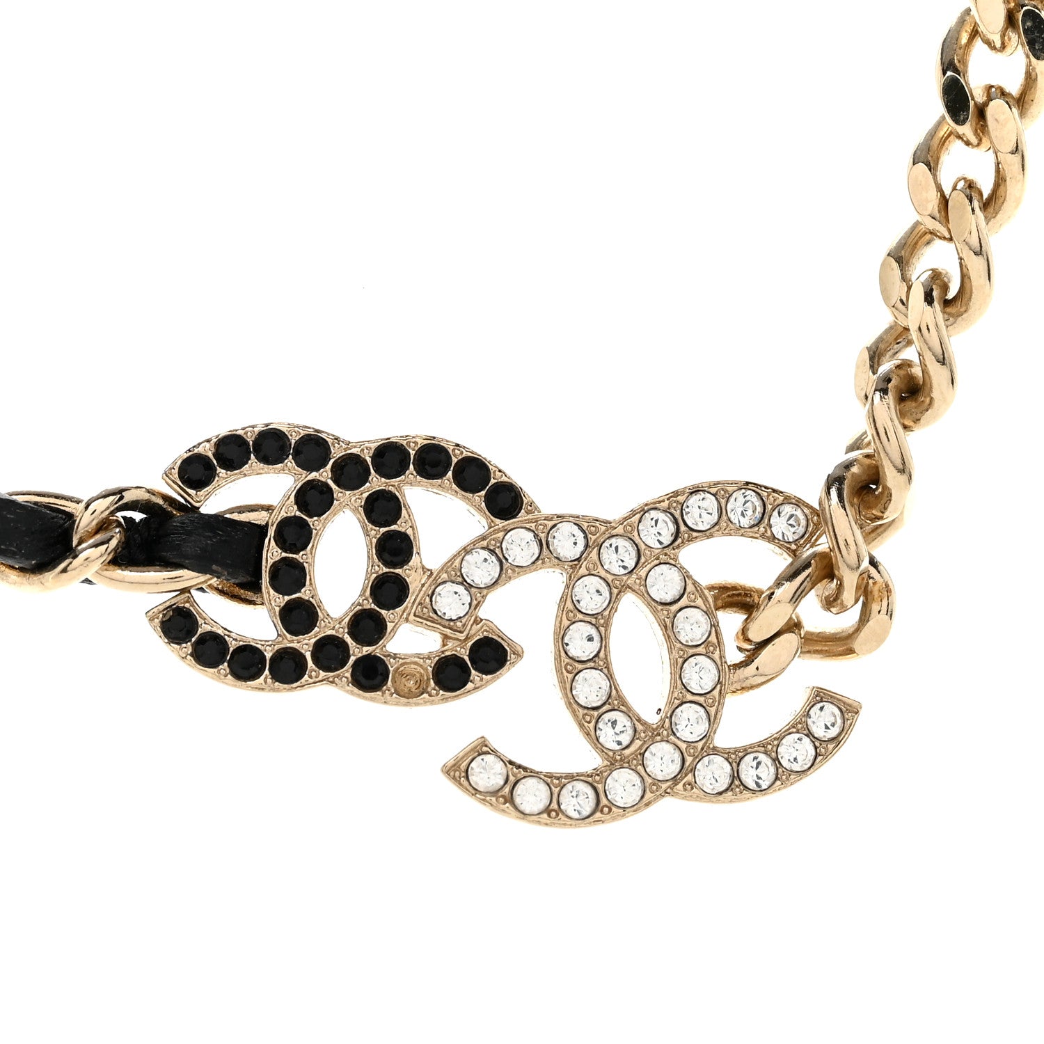 Chanel Lambskin Crystal CC Chain Choker Necklace Black Gold 4 of 6