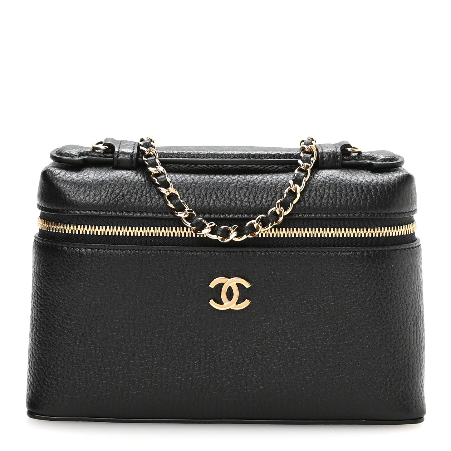 Grained Calfskin Small Supple Trapeze Vanity With Chain Black