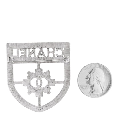 Chanel Swarovski Baguette Crystal CC Shield Brooch Silver 2 of 3