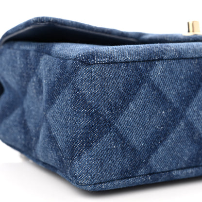 Chanel Printed Denim Quilted Mini Rectangular Flap Dark Blue 9 of 11