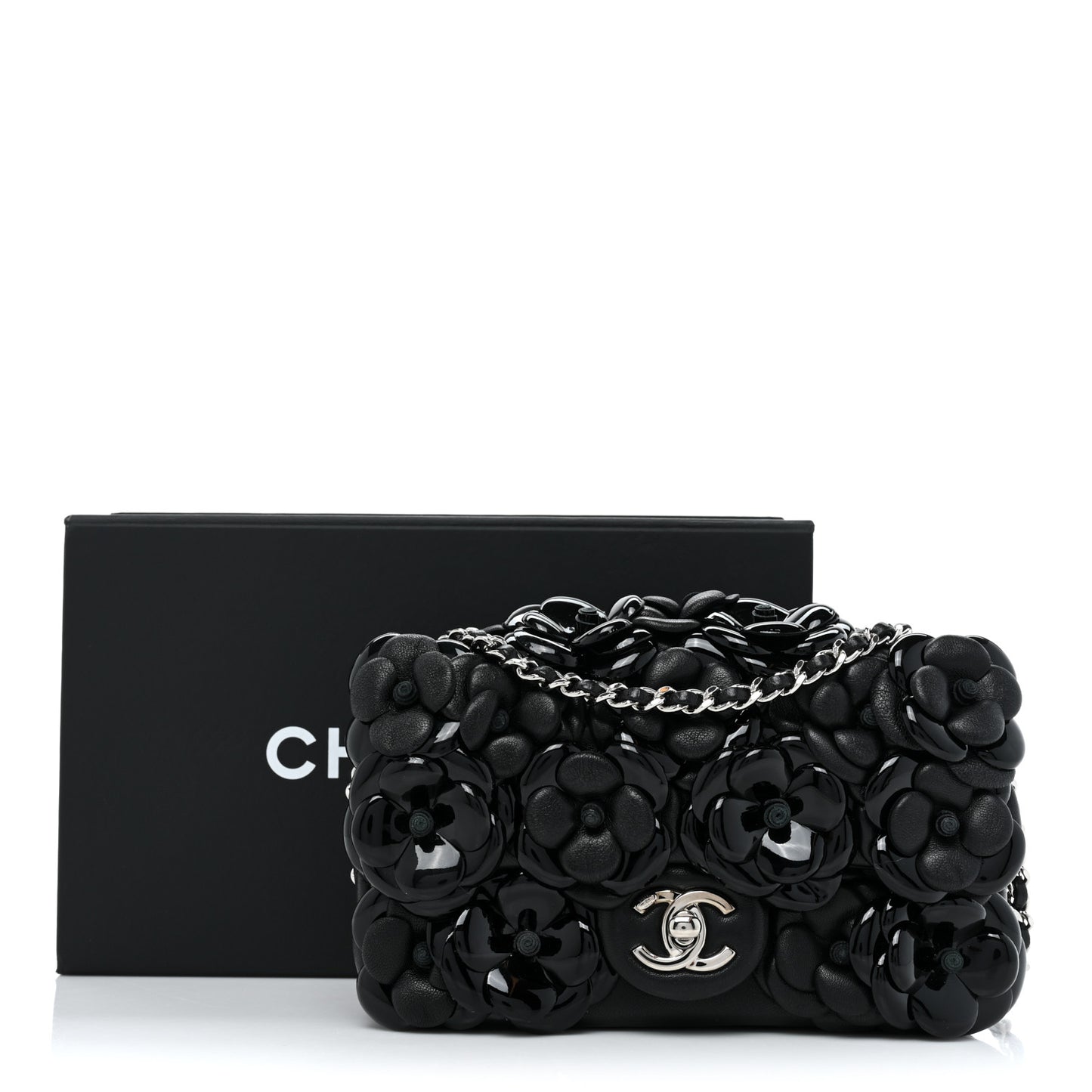Lambskin Patent Mini Camellia Flap Black