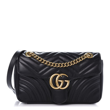 Gucci Calfskin Matelasse Small GG Marmont Shoulder Bag Black 1 of 14
