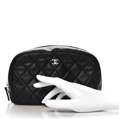 Chanel Lambskin Quilted Medium Curvy Pouch Cosmetic Case Black 2 of 8