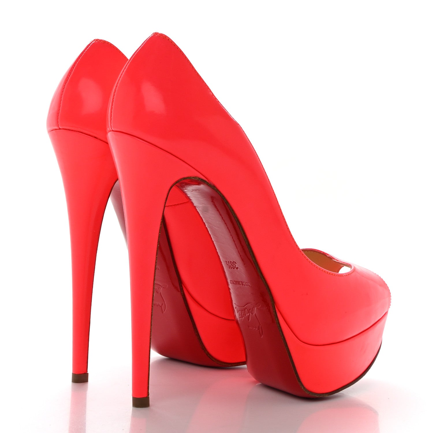 Christian Louboutin Patent Lady Peep 150 Pumps 36.5 Fluo Rose Paris 4 of 8