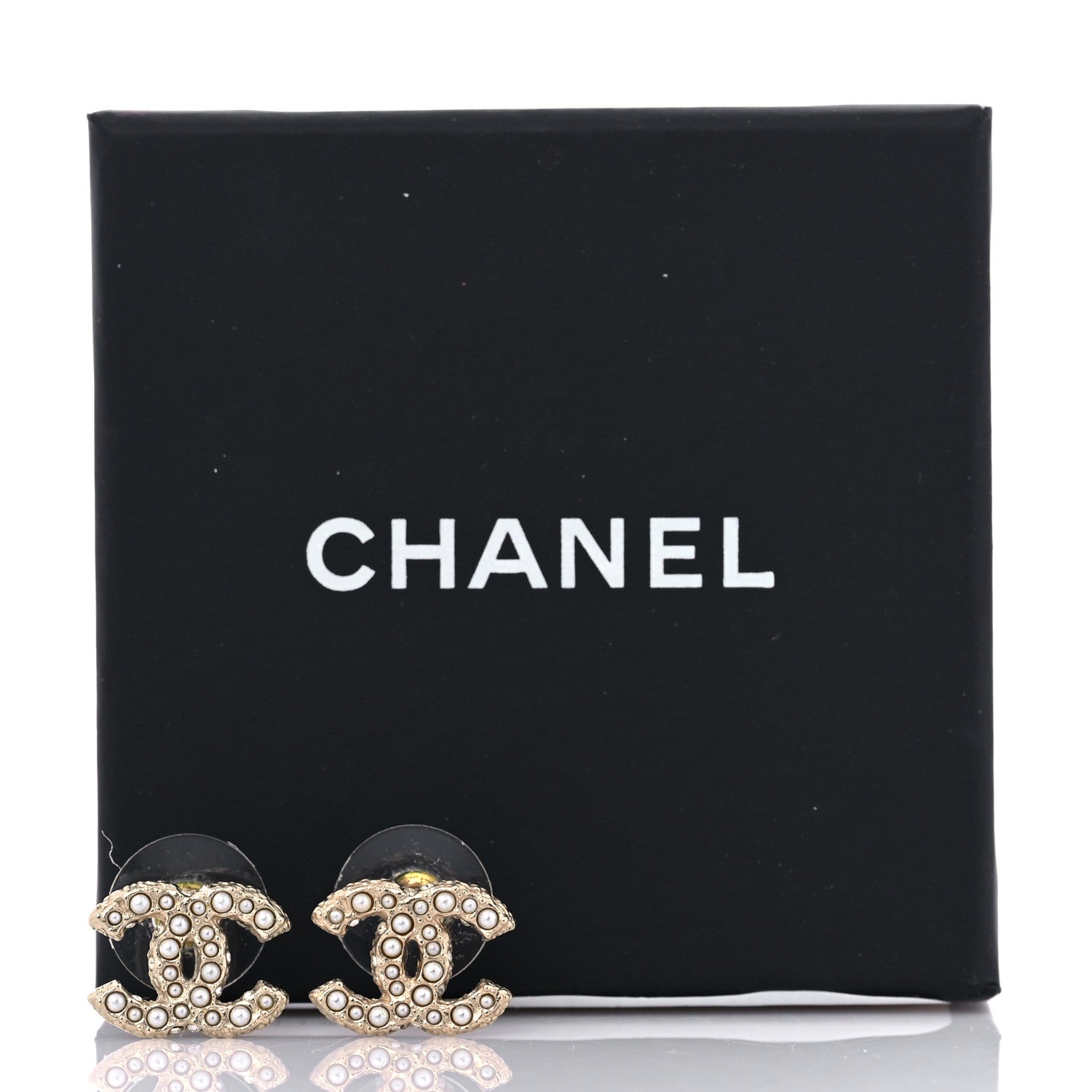 Chanel Pearl Crystal CC Earrings Light Gold 7 of 7