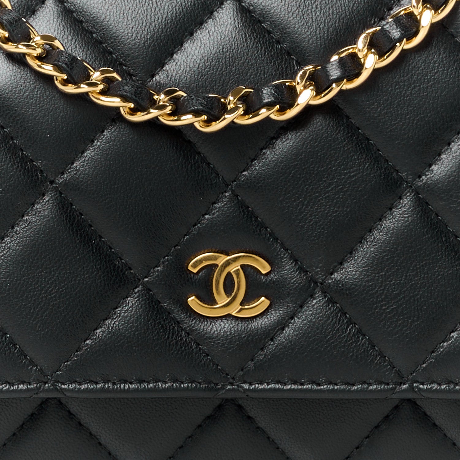 Chanel Lambskin Quilted Wallet On Chain WOC Black 10 of 13