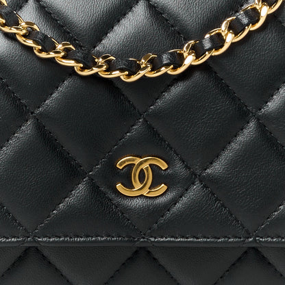 Chanel Lambskin Quilted Wallet On Chain WOC Black 10 of 13