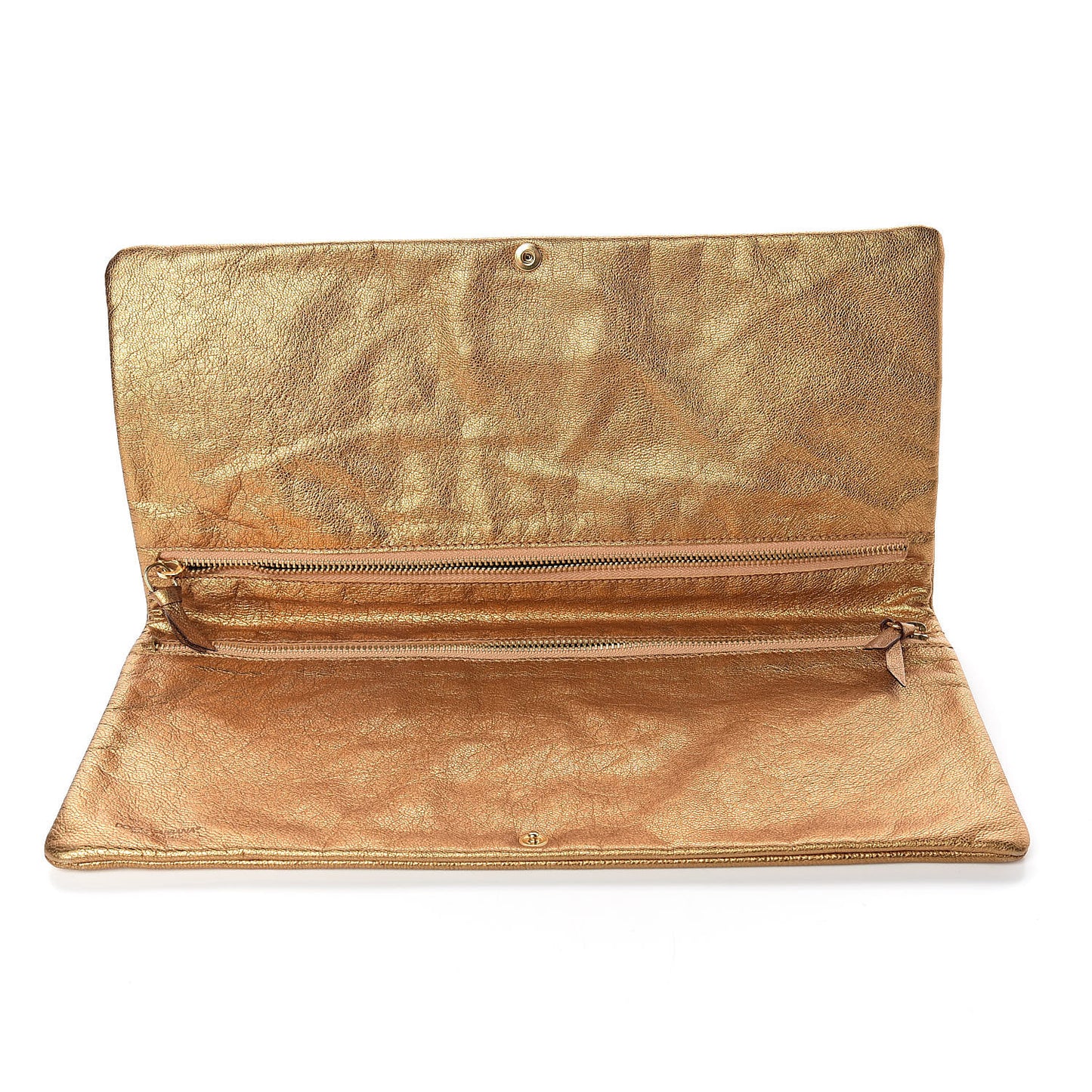 Metallic Calfskin Flap Clutch Gold