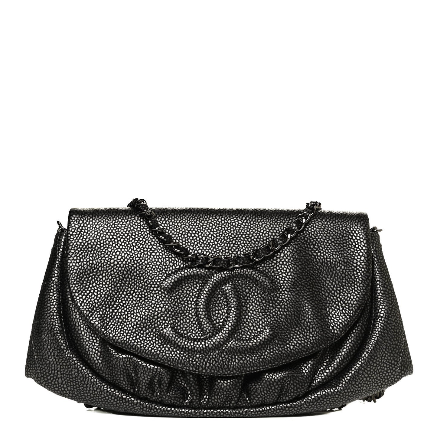 Metallic Caviar Half Moon Wallet On Chain WOC Dark Silver