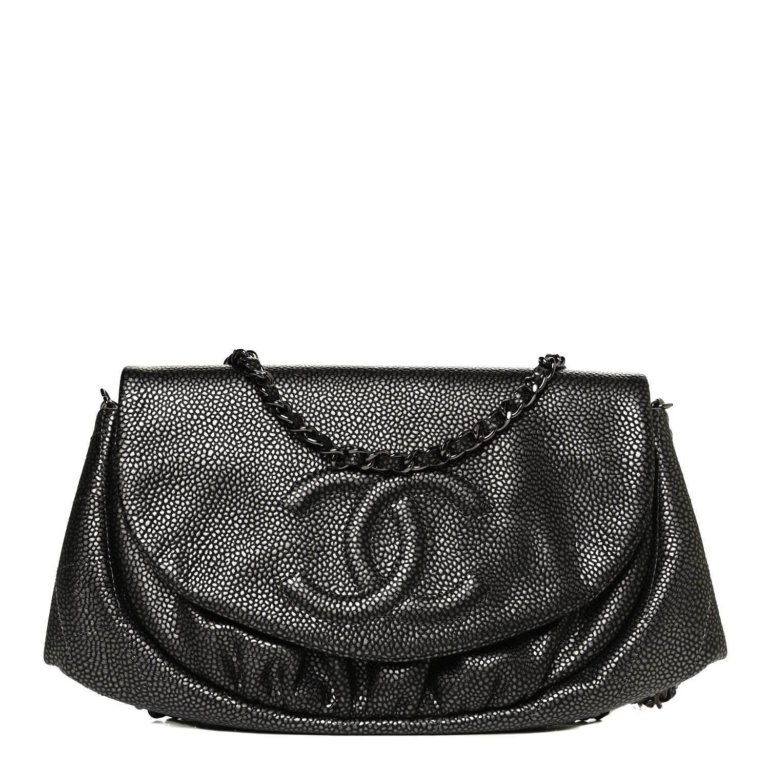 Chanel Metallic Caviar Half Moon Wallet On Chain WOC Dark Silver 1 of 10