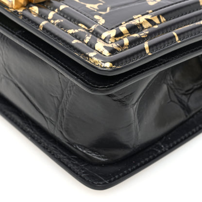 Chanel Calfskin Crocodile Embossed Graffiti Cocodile Small Boy Flap Black Gold 10 of 10