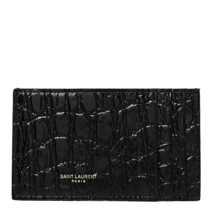 Saint Laurent Calfskin Crocodile Embossed Monogram Uptown Chain Wallet Fondente 12 of 13