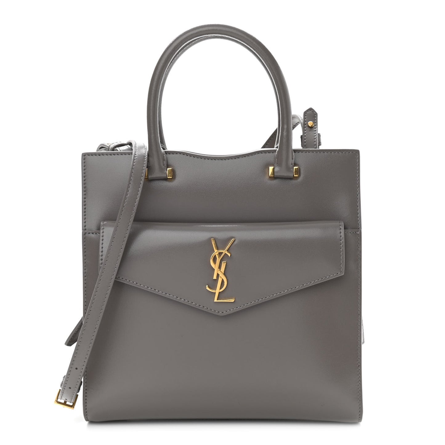 Shiny Calfskin Medium Uptown Tote Grey