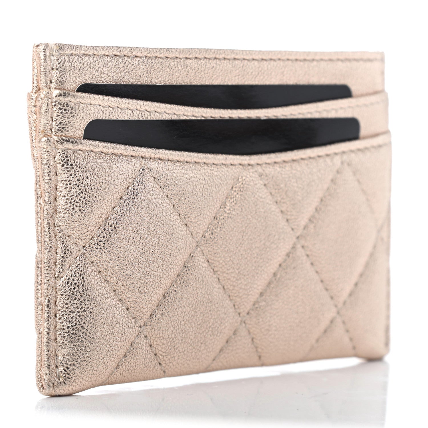 Chanel Metallic Lambskin Quilted CC Card Holder Gold 2 of 4