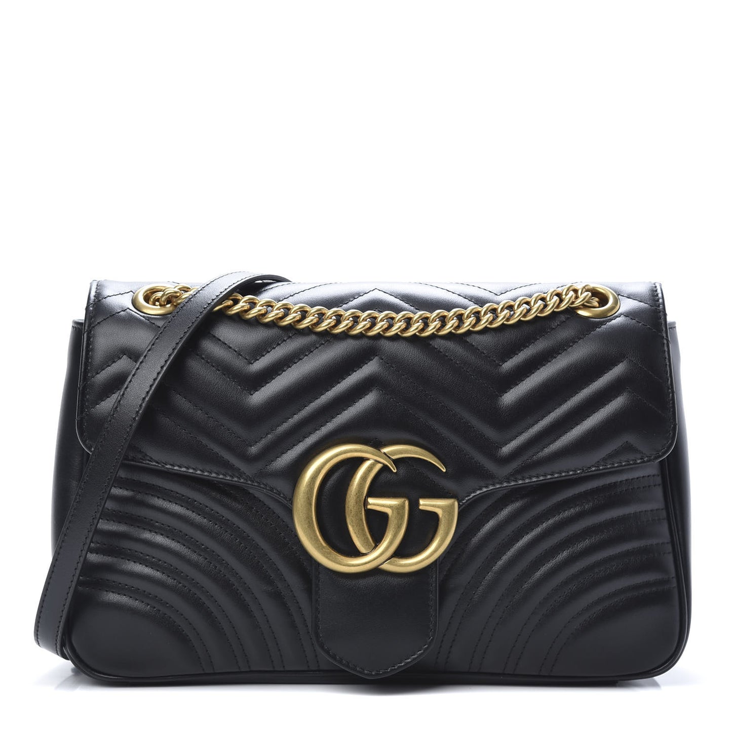 Calfskin Matelasse Medium GG Marmont Shoulder Bag Black