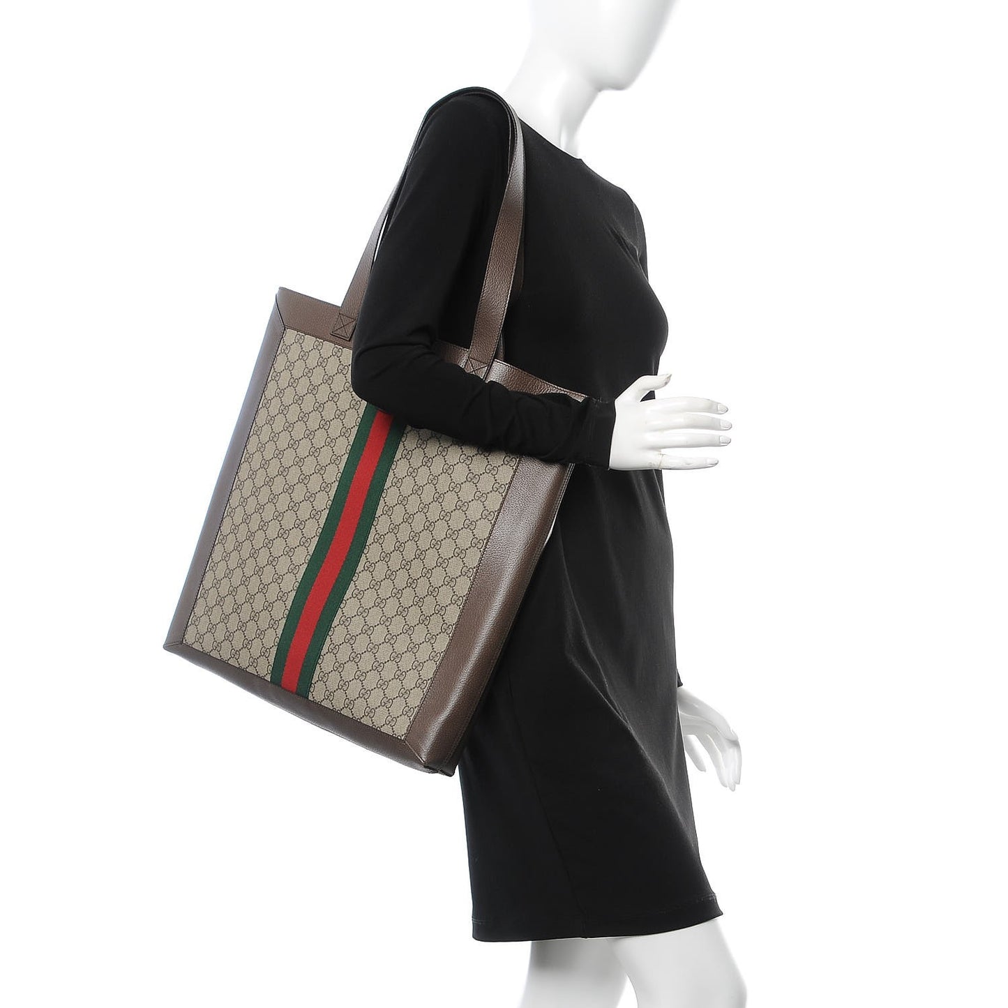 GG Supreme Monogram Web Large Ophidia Vertical Shopping Tote Brown