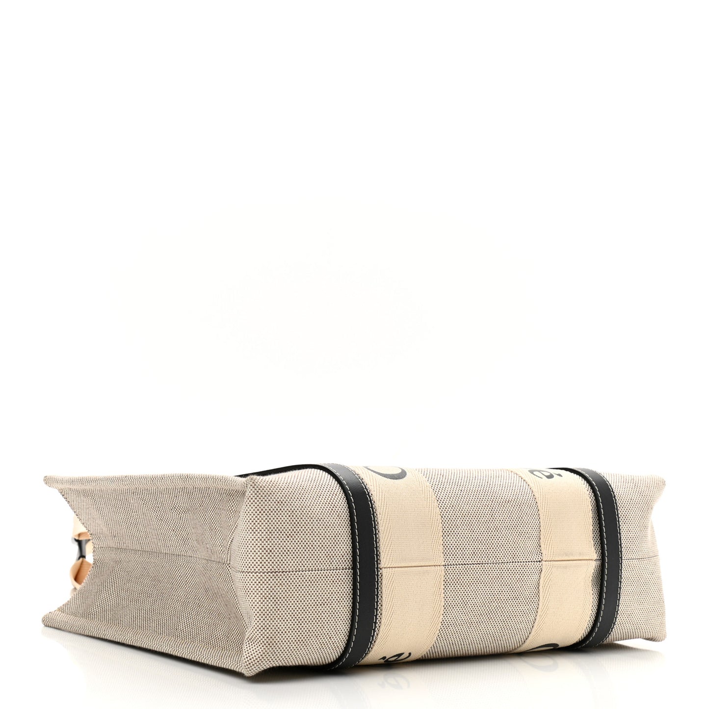 Cotton Calfskin Medium Woody Ribbon Tote White Black
