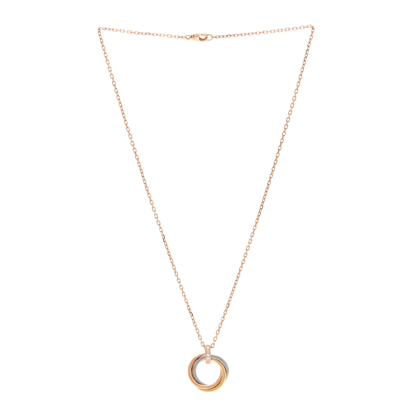 18K Pink White Yellow Gold Diamond Trinity Pendant Necklace