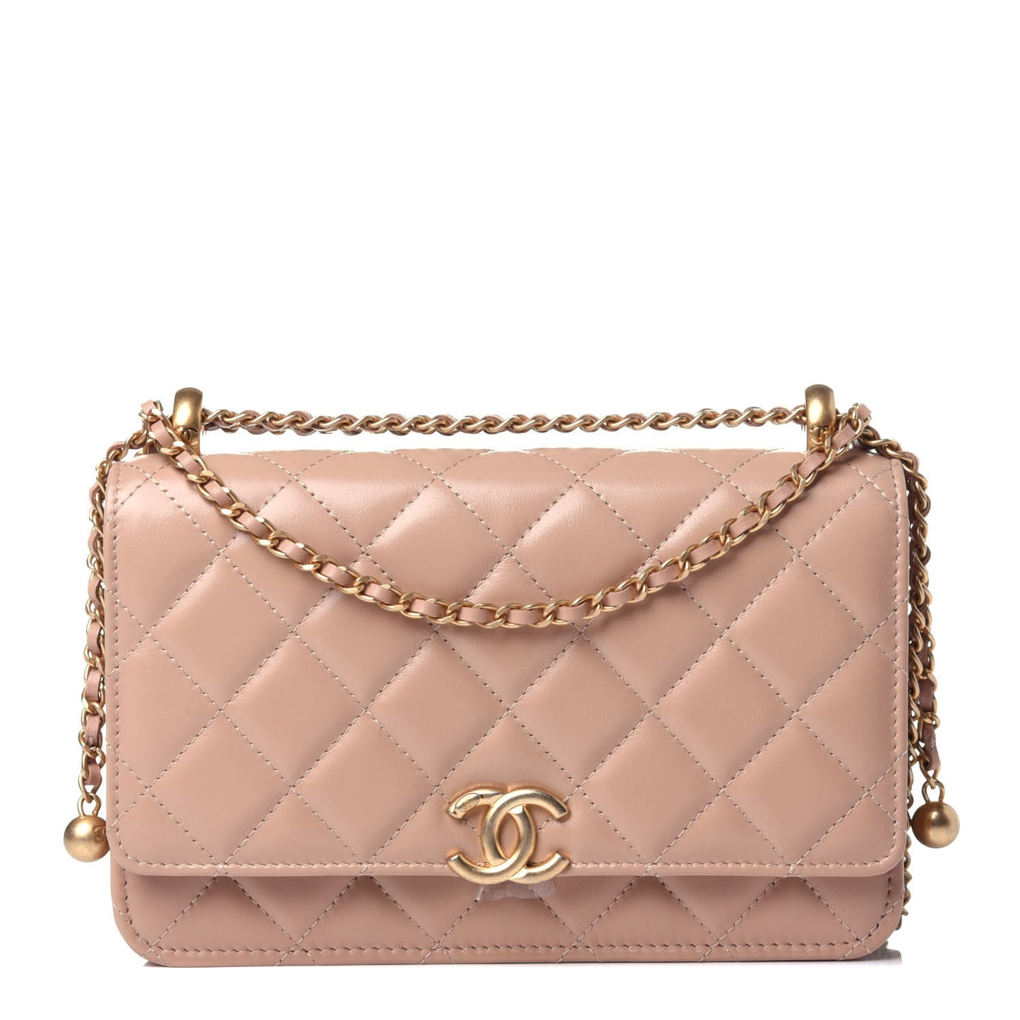 Calfskin Quilted Perfect Fit Wallet On Chain WOC Beige