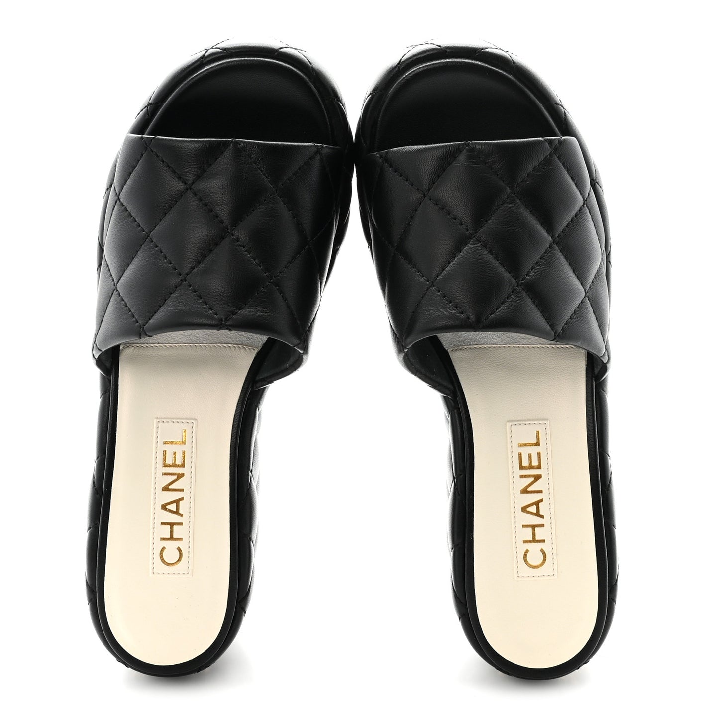 Lambskin Quilted Camelia CC Wedge Sandal Mules 38.5 Black