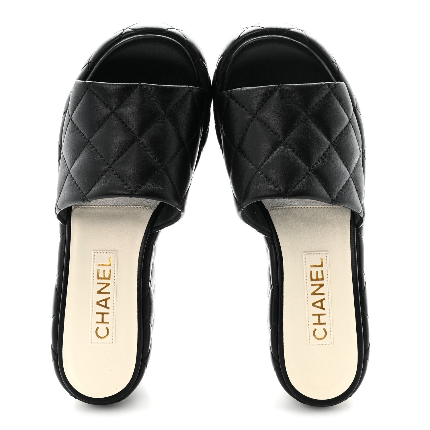 Chanel Lambskin Quilted Camelia CC Wedge Sandal Mules 38.5 Black 2 of 10