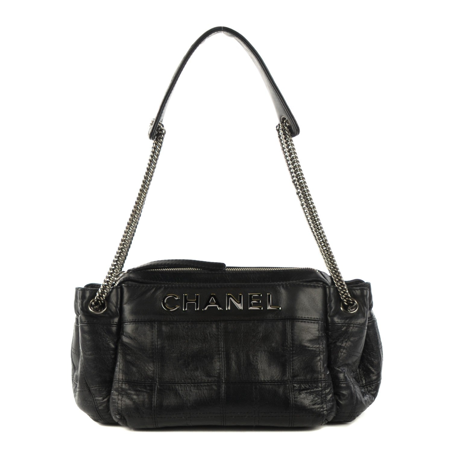 Chanel Lambskin Square Stitched Lax Accordion Hobo Black 1 of 7