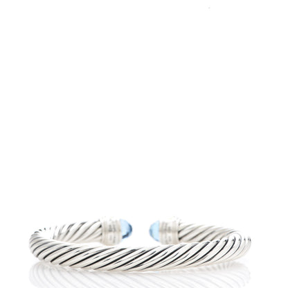 David Yurman Sterling Silver 14K Yellow Gold Blue Topaz 7mm Cable Classics Bracelet 3 of 6