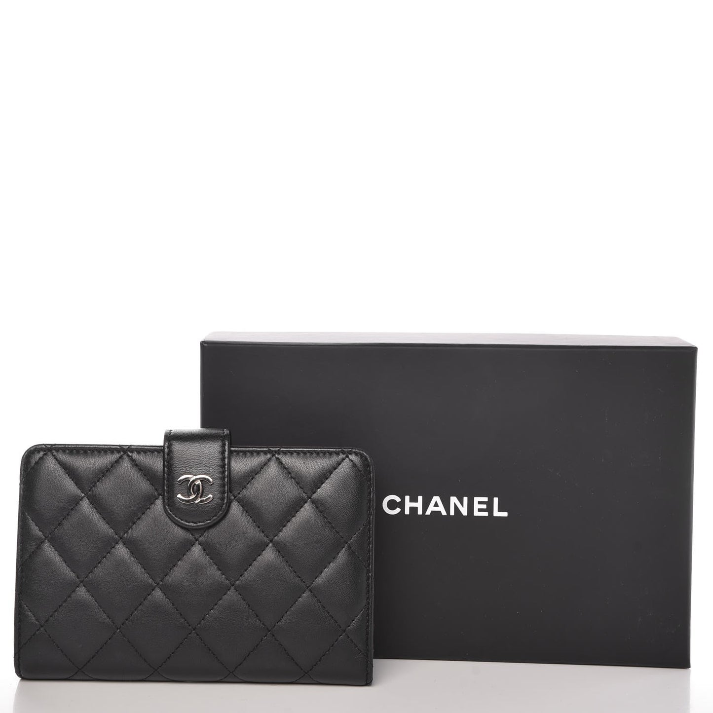 Lambskin Quilted Zipped Pocket Wallet Black
